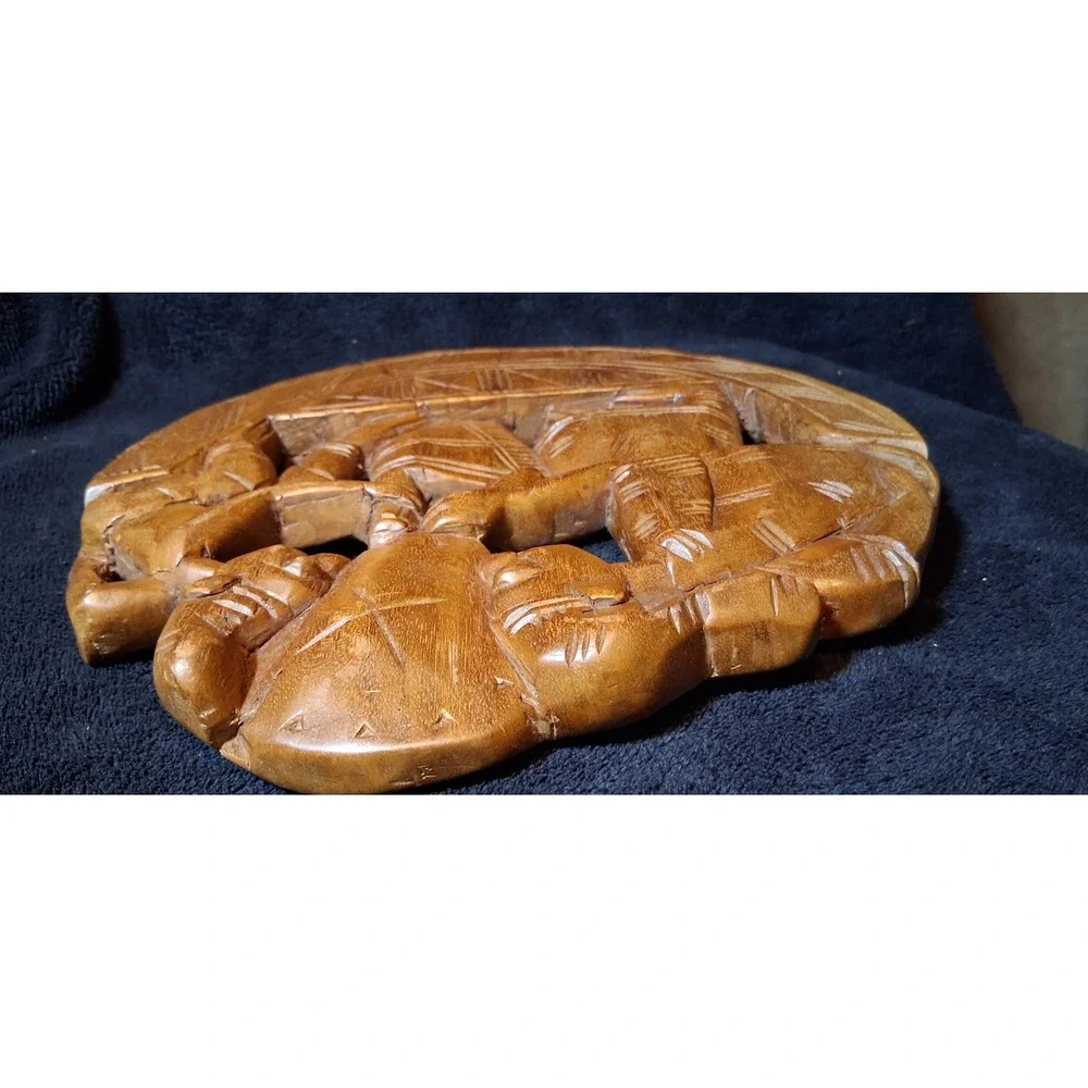 Vintage African Hand Carved Wood Wall Plaque Relief Sculpture Tribal Folk Art